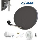 COMAG Sat-Antenne Stahl anthrazit 60 cm, Set inkl. Single LNB, Koaxkabel + F-Stecker + Fensterdurchführung