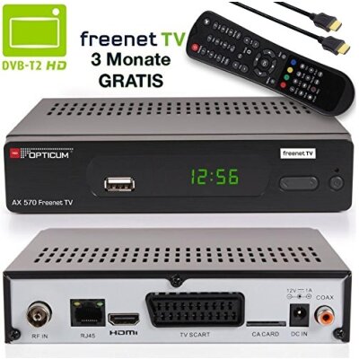 Opticum AX 570 Freenet TV Digitaler DVB-T2 Receiver DVB-T H.265 in Schwarz, inkl. HDMI Kabel