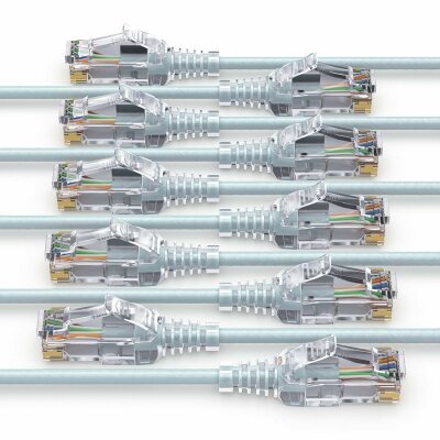 PureLink MC1501-015 CAT6 Netzwerkkabel UTP (10/100/1000 Mbit/s), extra dünn mit 2x RJ45 Stecker, Patchkabel für Switch, Modem, Router, Patchpanels, Patchfelder, 10er Set, 1,50m, grau