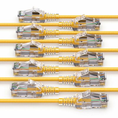 PureLink MC1503-0025 CAT6 Netzwerkkabel UTP (10/100/1000 Mbit/s), extra dünn mit 2x RJ45 Stecker, Patchkabel für Switch, Modem, Router, Patchpanels, Patchfelder, 10er Set, 0,25m, gelb