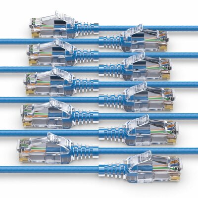 PureLink MC1504-005 CAT6 Netzwerkkabel UTP (10/100/1000 Mbit/s), extra dünn mit 2x RJ45 Stecker, Patchkabel für Switch, Modem, Router, Patchpanels, Patchfelder, 10er Set, 0,50m, blau