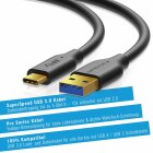 Sentivus U301-200 Pro Series USB 3.0 Daten-/Ladekabel (USB 3.0-A Stecker auf USB 3.1-C Stecker), 2,00m, schwarz