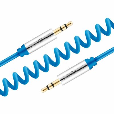 Sentivus AU013 Premium Audio Klinke Spiral-Kabel (3,5mm Stecker auf 3,5mm Stecker), Vergoldete Kontakte, 2,00m, blau