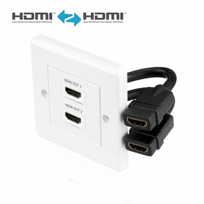 conecto HDMI Anschlussdose mit Ethernet Kanal für Wandeinbau Unterputz, Präzisions-Steckkontakte, 2-fach weiß