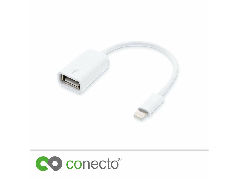 USB-OTG Adapter-Kabel mit 8-pin-Stecker für Apple iPhone 5 - X + iPad mini, Air für Digital-Kamera, weiß