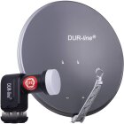 DUR-line 4 Teilnehmer Set - Qualitäts-Alu-Satelliten-Komplettanlage - Select 75/80cm Spiegel/Schüssel Anthrazit + Quad LNB - für 4 Receiver/TV [Neuste Technik, DVB-S2, 4K, 3D]