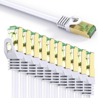 conecto CC50444 RJ45 Ethernet-Netzwerkkabel (S/FTP, PIMF, CCA AWG26/7), mit Cat7 Rohkabel 10,0m weiß (10er Set + 1x gratis!)