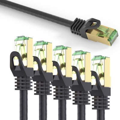 conecto CC50452 RJ45 Ethernet-Netzwerkkabel (S/FTP, PIMF, CCA AWG26/7), mit Cat7 Rohkabel 5,00m schwarz (5er Set + 1x gratis!)