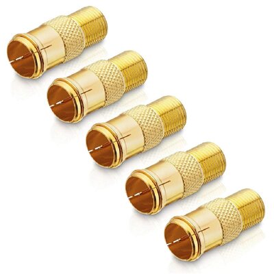 Adapter mit F-Quick-Stecker auf F-Buchse vergoldet gold (5 Stück)