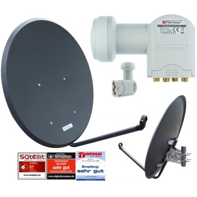 Antennen-Set Opticum SAT Schüssel Satelliten-Antenne 80 cm Alu, LH-80 Anthrazit mit Opticum Quad LNB LQP-04H NEU FullHD HDTV
