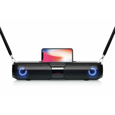 morgans BT22L portable Boombox - Bluetooth Lautsprecher 10 Watt Dual schwarz mit FM Radio, 7 farbige LED Animation, Freisprechfunktion und Smartphone/Tablet-Halter