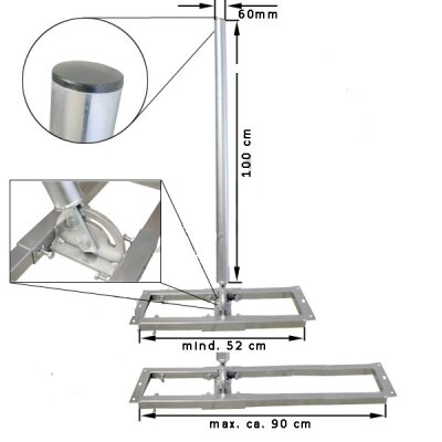 SAT-Halterung Stahl Aufsparrenhalter Dachsparrenhalter 60mm variabel 52-90cm (Höhe 1,00 m) galvanisch verzinkt