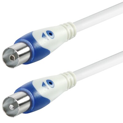 Verbindungskabel Antennenstecker IEC-Stecker gerade - IEC Buchse gerade 1,5 m (blau/weiß)