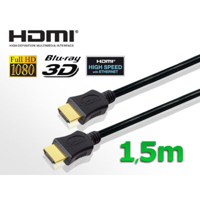 HDMI Kabel HIGH SPEED mit Ethernet (vergoldete Stecker) 1,5m (B-Ware - wie neu!)