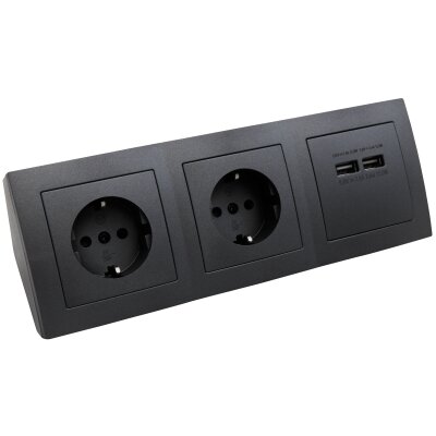 Steckdosenblock McPower Flair anthrazit, 2-fach Schutzkontakt + 2x USB