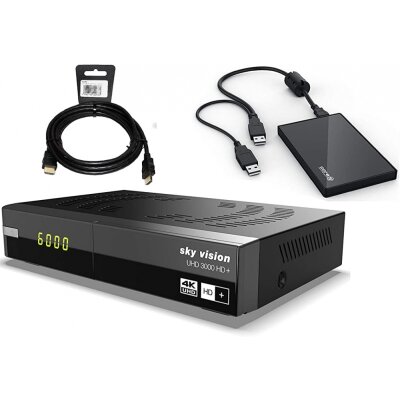 sky vision UHD 3000 HD+ Digitaler UHD Satellitenreceiver (4K UHD, HDTV, DVB-S2, HDMI, USB 2.0, PVR-Ready, 2160p, Unicable), inkl. HD+ Karte 6 Monate gratis + externe Festplatte USB HDD 1TB