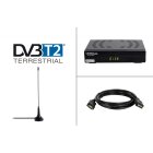 Vanatge VT-93 DVB-T2 Receiver inkl. 3 Monate gratis Freenet TV (Private Sender in HD), PVR Ready, Full-HD 1080p, HDMI, Mediaplayer, USB 2.0, 12V tauglich, 2m HDMI Kabel und DVB-T2 Antenne