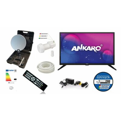 Camping-Set SAT ANKARO Camp 5, inkl. Koffer + 24 Zoll LED Fernseher + EasyFind LNB