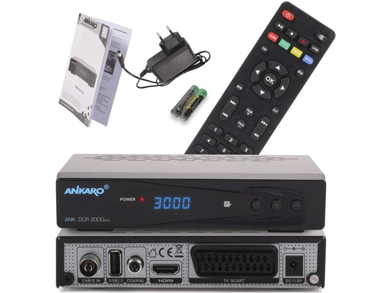 Ankaro DCR 3000 Plus digitaler 1080p Full HD Kabel-Receiver für Kabelfernsehen (HDTV, DVB-C/C2, HDMI, Scart, Coaxial, Mediaplayer, USB) automatische Installation?schwarz