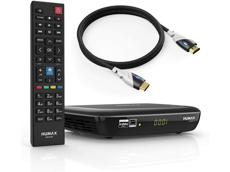 Humax HD Nano T2 HD Receiver Set mit HDMI Kabel / DVB-T2 Receiver für Antennen-Fernsehen / mit PVR Aufnahmefunktion / unterstützt freenet TV / schwarz